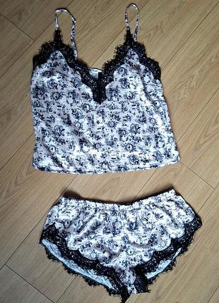 Комплект бельё ann summers топ трусики белый принт кружев майка шорты эротич ночн комплект лот