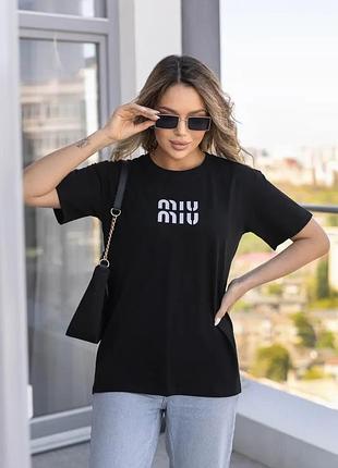 Женская футболка с принтом "miu" 50-52. черный