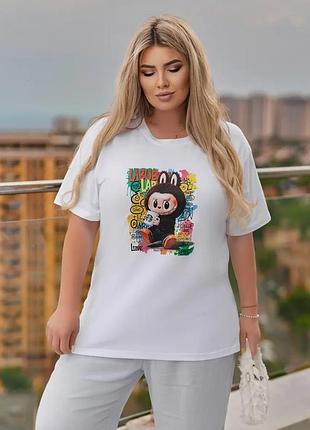 Футболка с наклейкою лабубу 46-48. білий