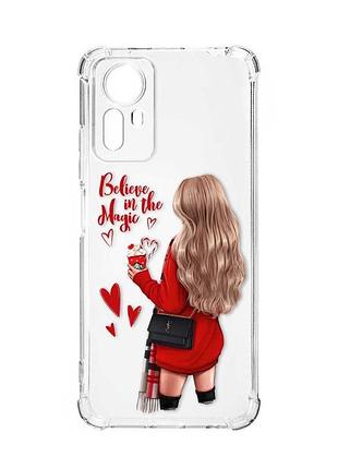 Чохол з потовщеними кутами на xiaomi redmi note 12s :: дівчина з кавою (принт 137)