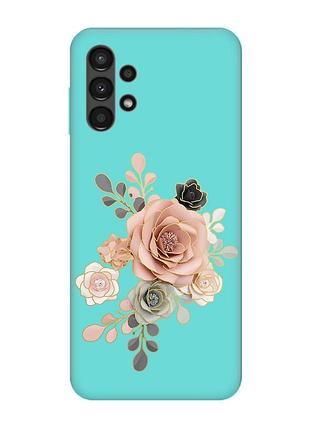 Матовый бирюзовый чехол на samsung galaxy a13 4g :: розы (принт 275)