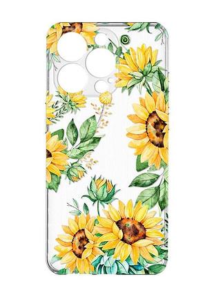 Прозрачный чехол с защитой камеры на iphone 15 pro :: подсолнухи (принт 288)
