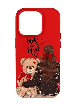 Матовый красный чехол на apple iphone 14 pro max :: девушка с мишкой (принт 188)