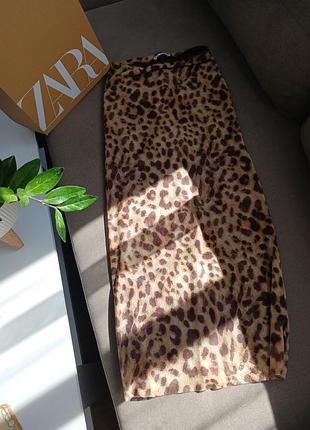 🐆 леопардовая юбка миди zara | s/xs