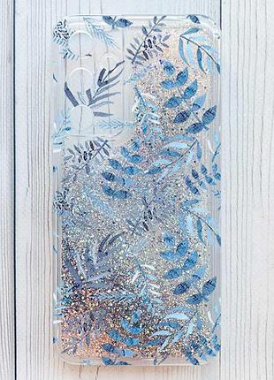 Чехол с плавающими серебряными блестками на samsung galaxy a35 растительный фон (принт 276)