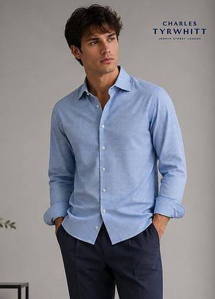 Мужская голубая белая плетеная рубашка с воротником charles tyrwhitt