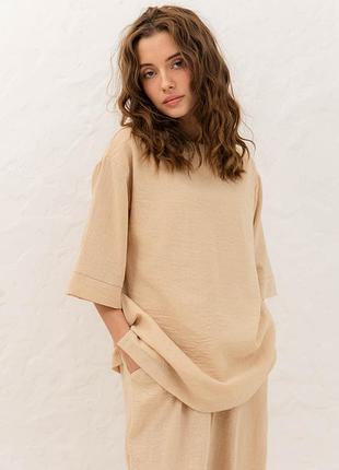 Бежевая свободная футболка l-xl