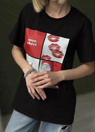 Футболка с ярким принтом 50-52. черный