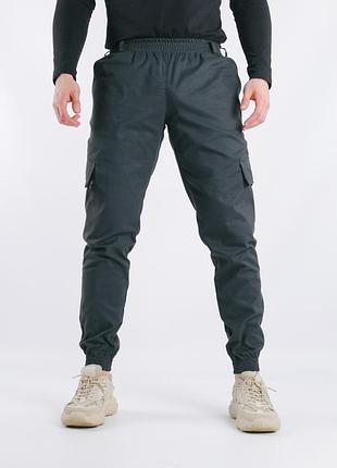 Хлопковые серые мужские брюки roofer с поясом под ремень манжетами на резинке 6 глубокими карманами осенние xl