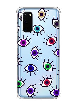 Чехол с утолщёнными углами для samsung galaxy s20 plus :: разноцветные глаза (принт 336)