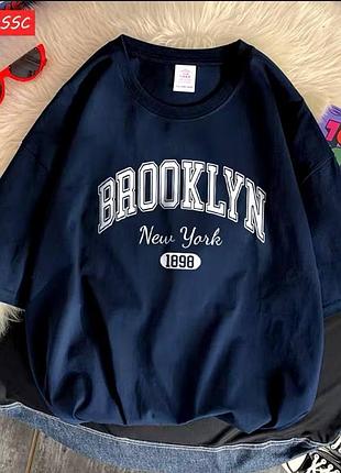 Стильна жіноча оверсайз футболка loys brooklyn new york темно-синій xs