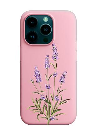 Матовый розовый чехол на apple iphone 14 pro :: веточки лаванды (принт 266)