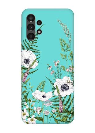 Матовый бирюзовый чехол на samsung galaxy a13 4g :: цветы полевые (принт 363)