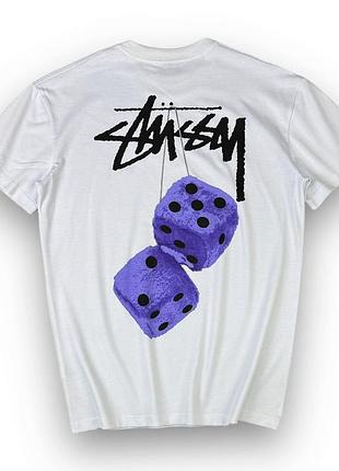 Белая футболка loys stussy fuzzy dice унисекс стасси кубики фиолетовые s
