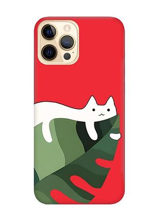 Матовий червоний чохол на apple iphone 12 pro max :: кіт на листку (принт 367)