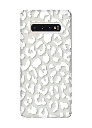Прозрачный чехол на samsung galaxy s10 :: леопардовый принт белый (принт 375)
