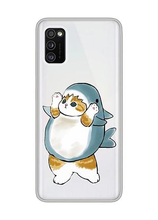Прозрачный чехол на samsung galaxy a41 :: котенок акула (принт 379)