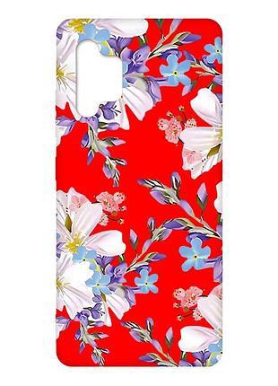 Матовый красный чехол на samsung galaxy a32 :: цветочный рисунок (принт 272)