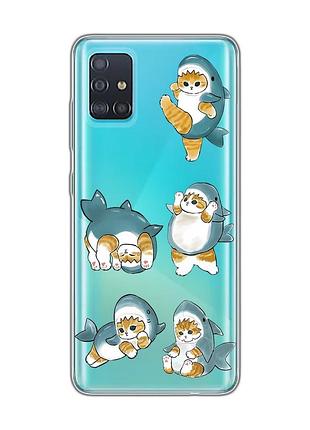 Прозорий чохол на samsung galaxy a51 :: котики акули (принт 381)