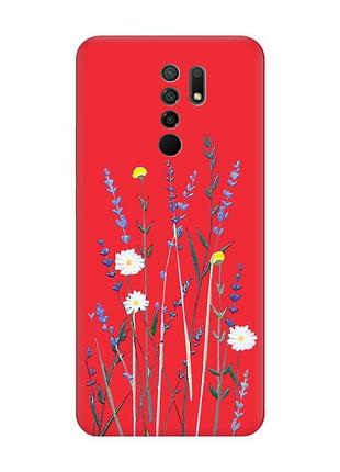 Матовий чохол з червоними боками на xiaomi redmi 9 :: польові квіти (принт 270)