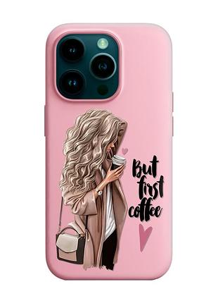 Матовий чохол з рожевими боками на apple iphone 14 pro :: дівчина з кавою (принт 114)
