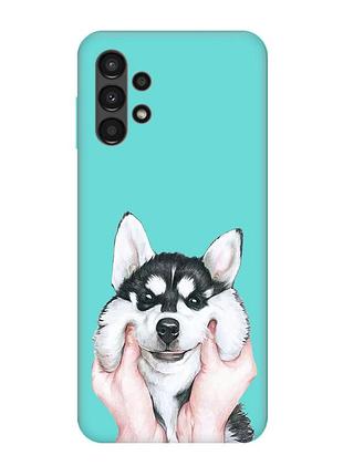 Матовый чехол с бирюзовыми боками на samsung galaxy a13 4g :: мордочка (принт 121)