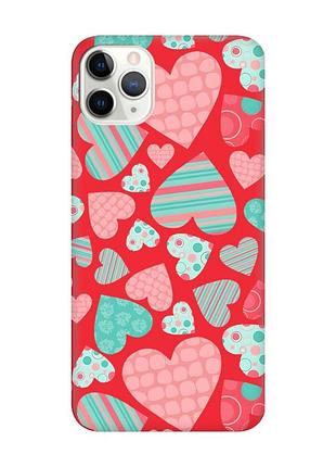 Матовий чохол з червоними боками на iphone 11 pro max (6.5) :: різнокольорові сердечка (принт 334)