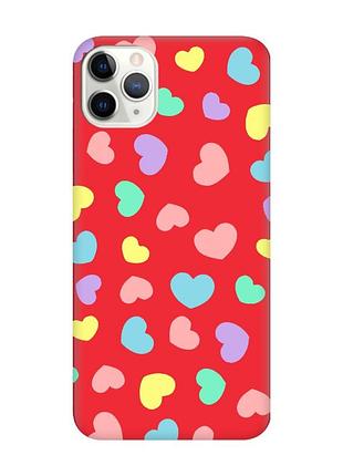 Матовый чехол с красными боками на iphone 11 pro max (6.5) :: разноцветные сердечка (принт 335)