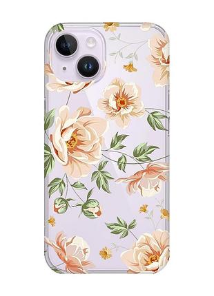 Прозорий чохол із захистом камери на iphone 14 :: квіти пастельні (принт 277)