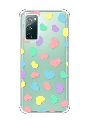 Чехол с утолщенными углами на samsung galaxy s20 fe :: разноцветные сердечка (принт 335)