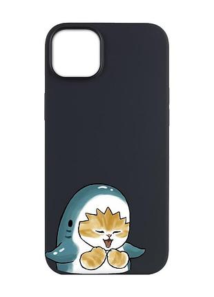 Матовий чорний чохол на apple iphone 14 plus :: котик акула (принт 376)