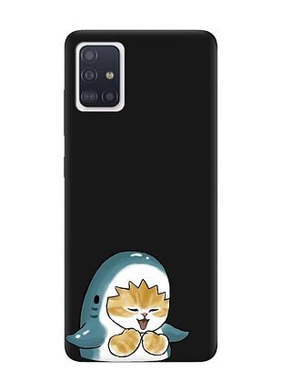 Матовый черный чехол на samsung galaxy a71 / a715 :: котёнок акула (принт 376)