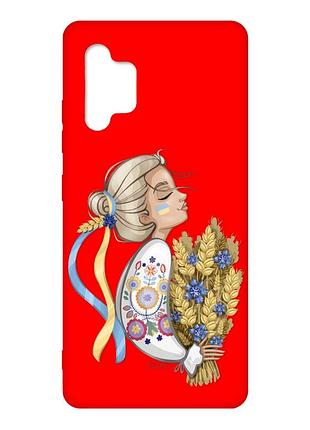 Матовый чехол с красными боками на samsung galaxy a32 :: украинка с колосками (принт 173)