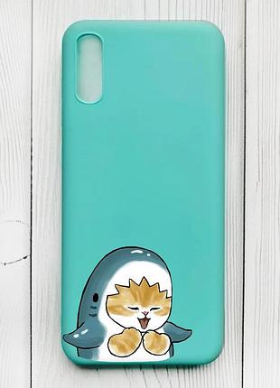 Матовый бирюзовый чехол на xiaomi redmi 9а :: котёнок акула (принт 376)