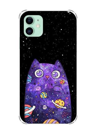Чехол с утолщёнными углами на iphone 11 (6.1) :: фиолетовая кошка (принт 361)