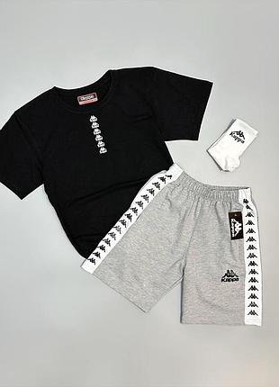 Футболка чорна + шорти сірі kappa