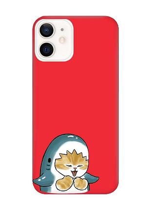 Матовий червоний чохол на apple iphone 12 / 12 pro (6.1) :: котик акула (принт 376)