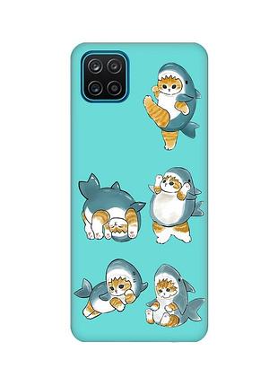 Матовий бірюзовий чохол на samsung galaxy a12 :: котики акули (принт 381)