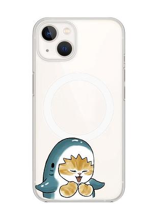 Магнитный чехол на iphone 14 plus с поддержкой magsafe :: котёнок акула (принт 376)