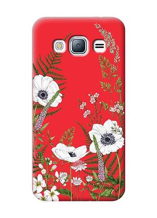 Матовий червоний чохол на samsung galaxy j3 / j310 квіти польові (принт 363)
