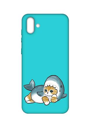 Матовый бирюзовый чехол на samsung galaxy a04 :: котенок акула (принт 355)