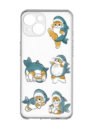 Прозорий чохол із захистом камер на iphone 15 :: котики акули (принт 381)
