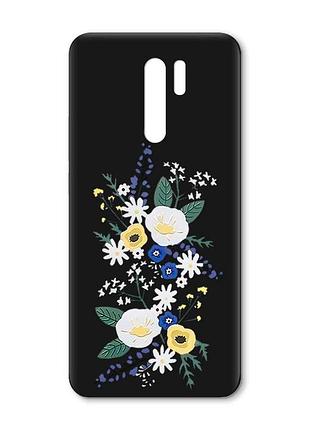 Матовый черный чехол на xiaomi redmi 9 :: цветы. акварель (принт 271)