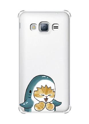 Чохол з потовщеними кутами на samsung galaxy j3(2016) j310 :: котик акула (принт 376)