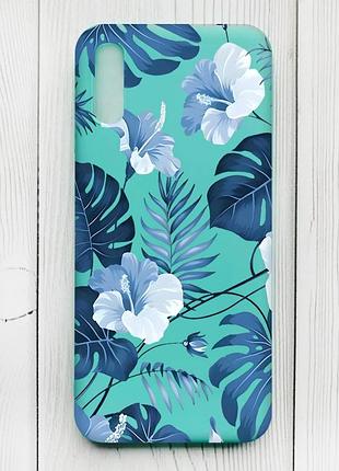 Матовый бирюзовый чехол на xiaomi redmi 9а :: тропики (принт 373)