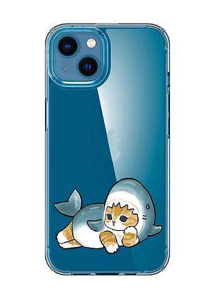 Прозорий чохол для iphone 13 mini :: котик акула (принт 355)
