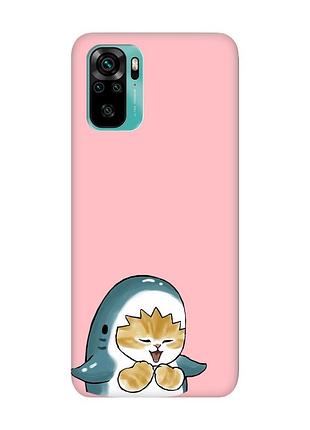 Матовий рожевий чохол на xiaomi redmi note 10 / note 10s :: котик акула (принт 376)