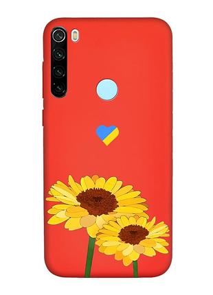 Матовий червоний чохол на xiaomi redmi note 8t :: жовті квіти (принт 364)