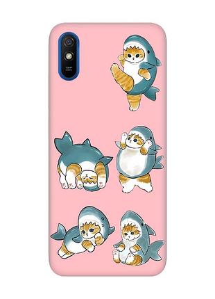 Матовий рожевий чохол на xiaomi redmi 9a :: котики акули (принт 381)
