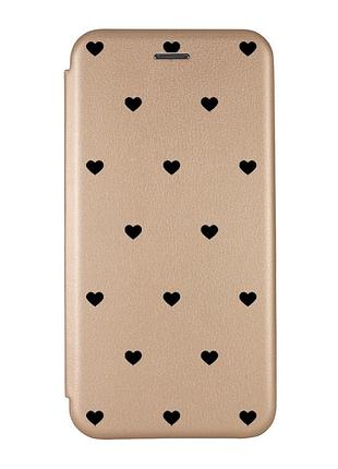 Чохол-книжка золотий з малюнком на samsung galaxy a53 4g сердечка чорні (принт 402)